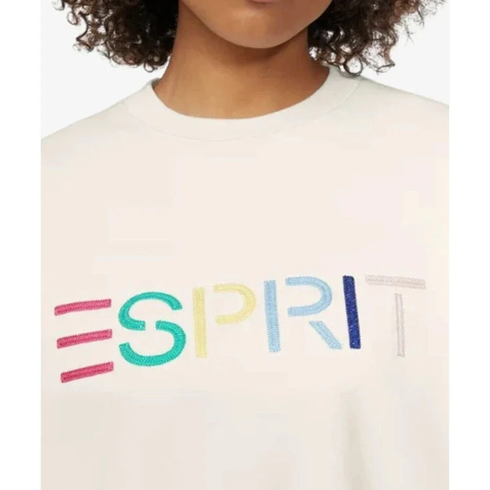 Esprit Women's Logo Fleece Crewneck Cream Viral 80's Vintage NWT Cream XXL - Picture 2 of 5